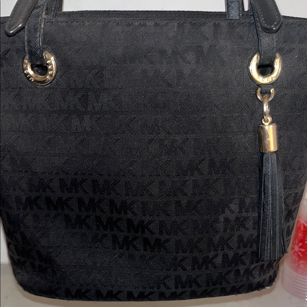 Michael Kors Black Monogram Tote with Gold Accents